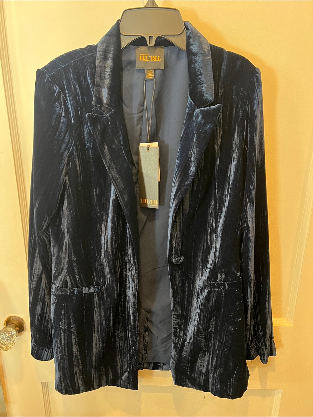 Truth Navy Crushed Velvet Blazer